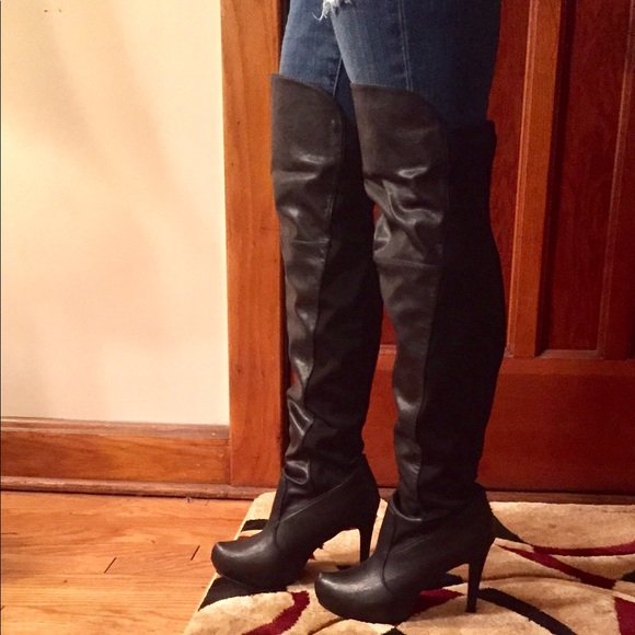 Dots Shoes Dots Tall Over The Knee Black Boots Poshmark